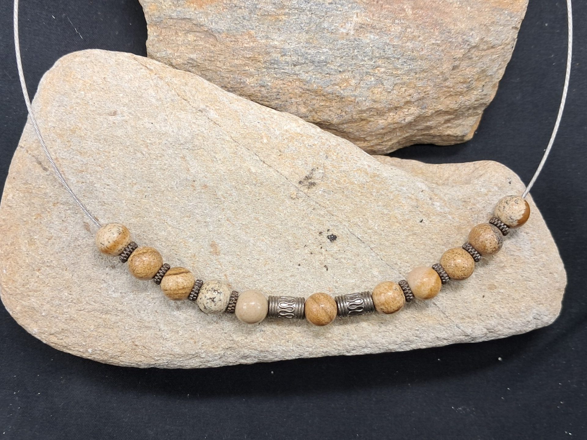 Collier jaspe paysage perles 8mm